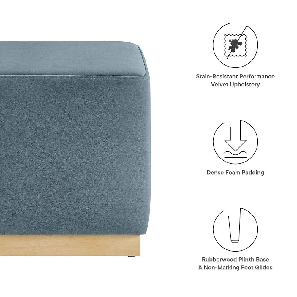 Tilden 17" Square Performance Velvet Upholstered Ottoman