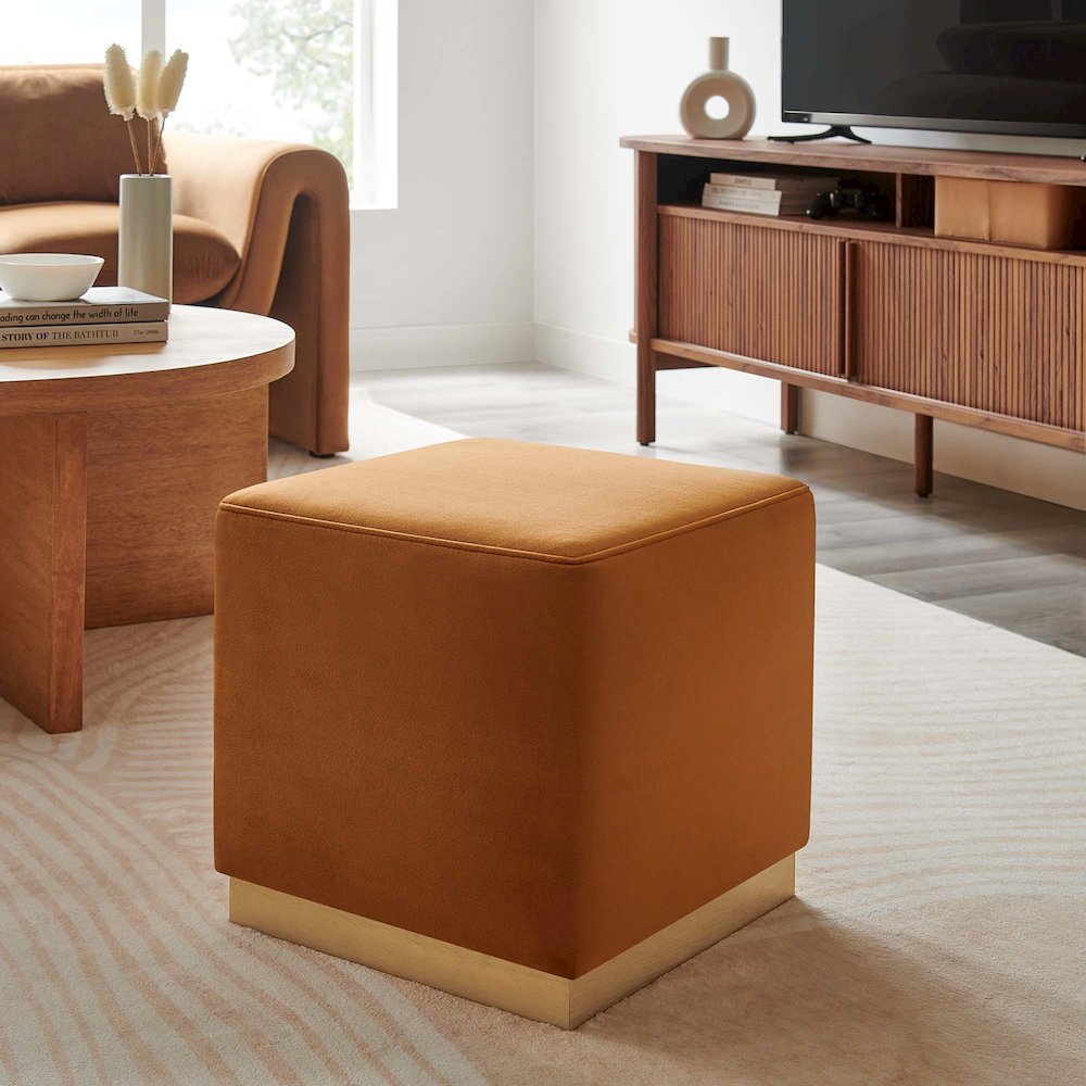 Tilden 17" Square Performance Velvet Upholstered Ottoman