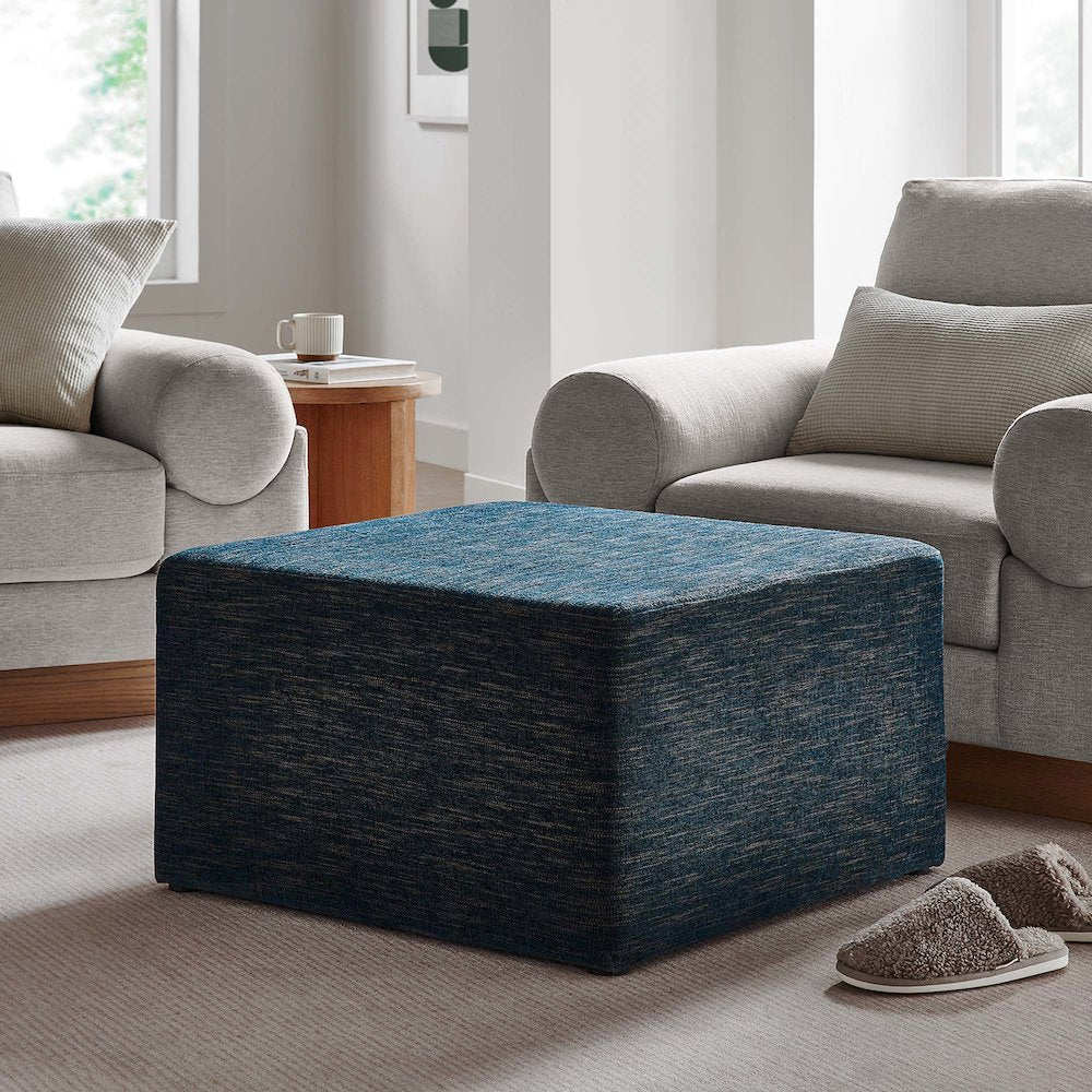 Callum Large 28" Square Woven Heathered Fabric Upholstered Ottoman