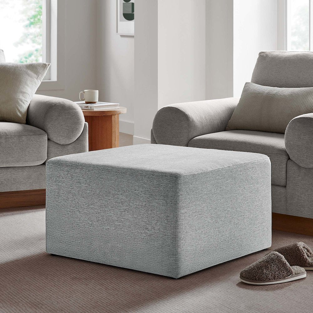 Callum Large 28" Square Woven Heathered Fabric Upholstered Ottoman