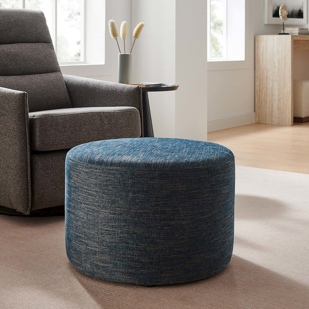 Callum Large 23" Round Woven Heathered Fabric Upholstered Ottoman
