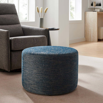 Callum Large 23" Round Woven Heathered Fabric Upholstered Ottoman