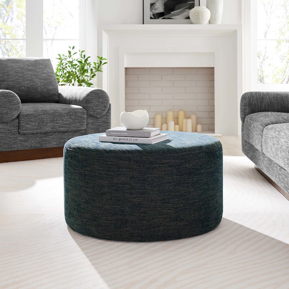 Callum Large 29" Round Woven Heathered Fabric Upholstered Ottoman