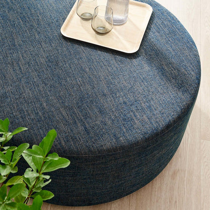 Callum Large 38" Round Woven Heathered Fabric Upholstered Ottoman