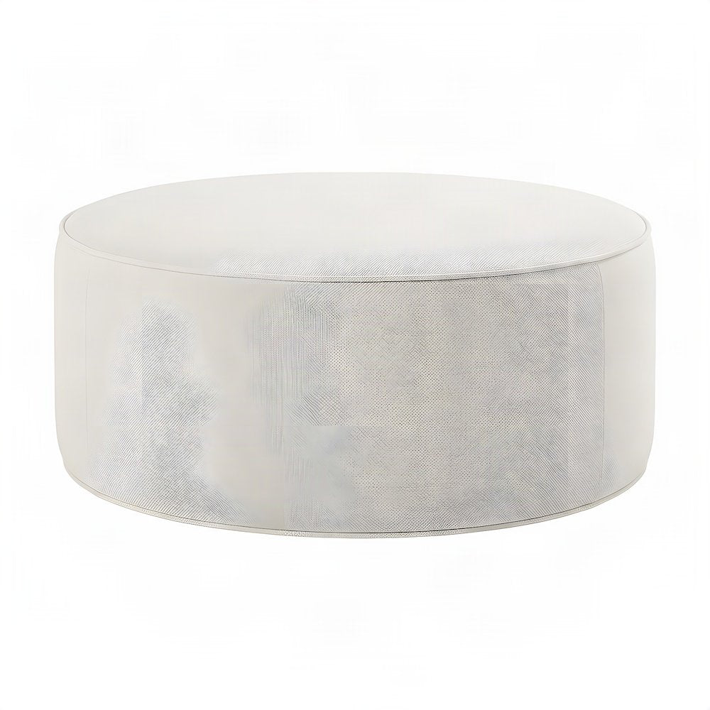 Large Round Woven Upholstered Ottoman Footrest, Heathered Weave Ivory