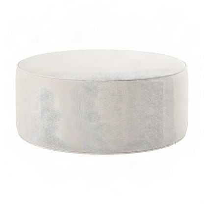 Large Round Woven Upholstered Ottoman Footrest, Heathered Weave Ivory