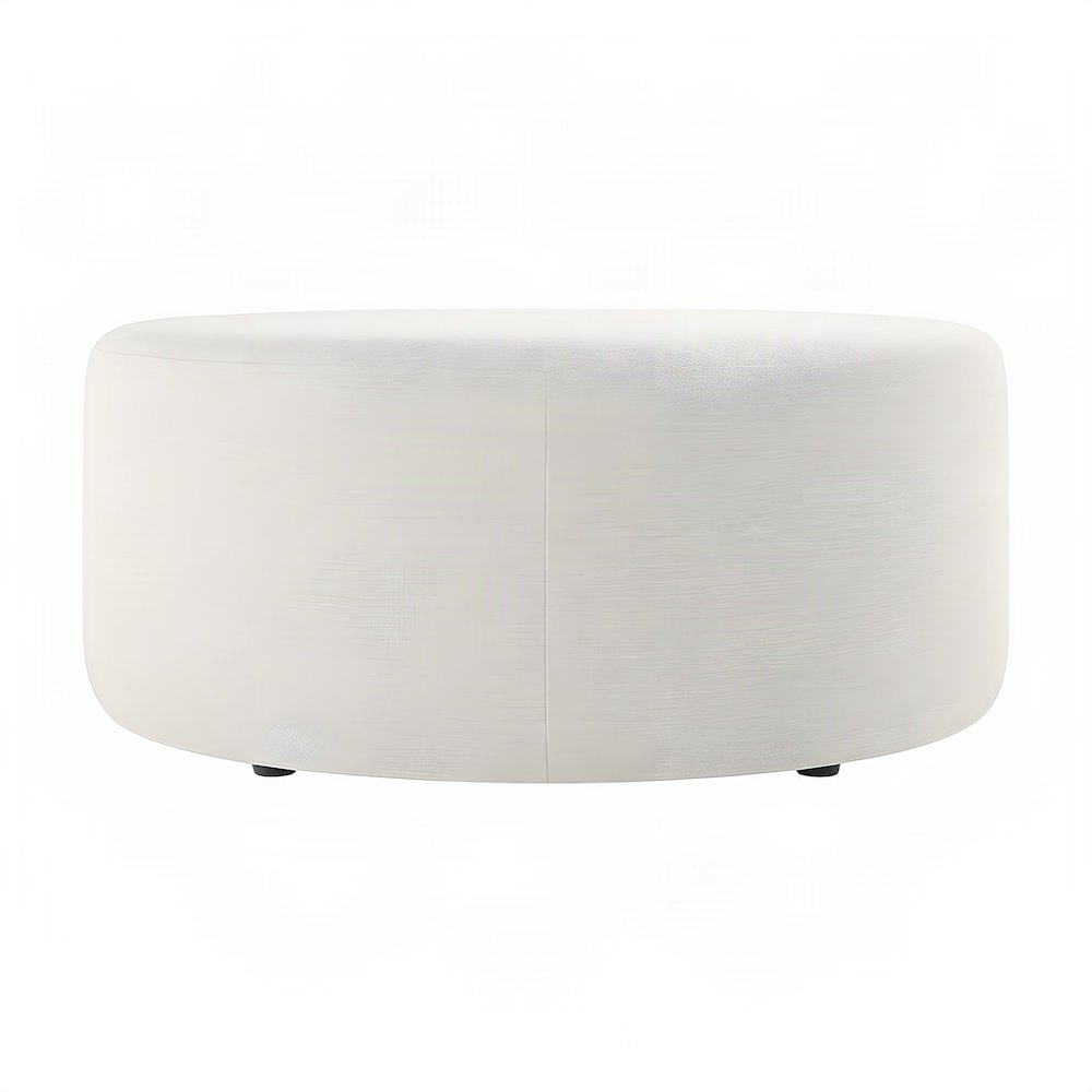 Large Round Woven Upholstered Ottoman Footrest, Heathered Weave Ivory