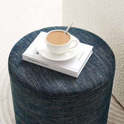 Callum 16" Round Woven Heathered Fabric Upholstered Ottoman