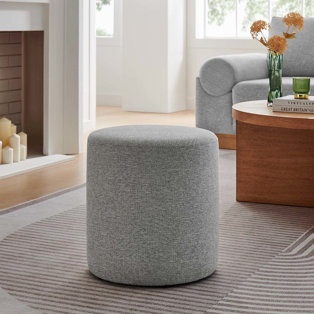 Callum 16" Round Woven Heathered Fabric Upholstered Ottoman