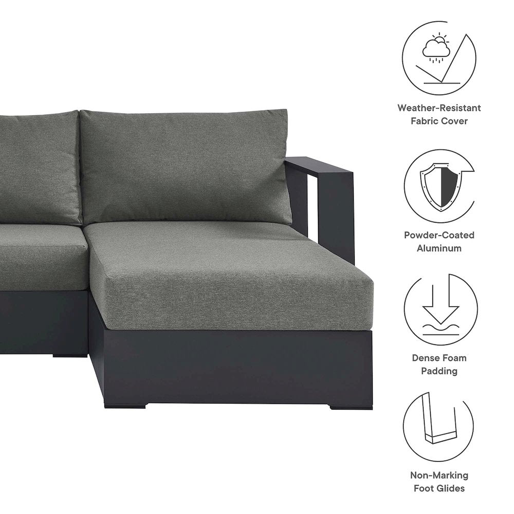 2-Piece Outdoor Powder-Coated Aluminum Right-Facing Chaise Sectional Sofa Set