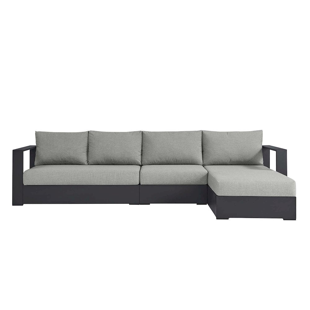 3-Piece Outdoor Powder-Coated Aluminum Right-Facing Chaise Sectional Sofa Set