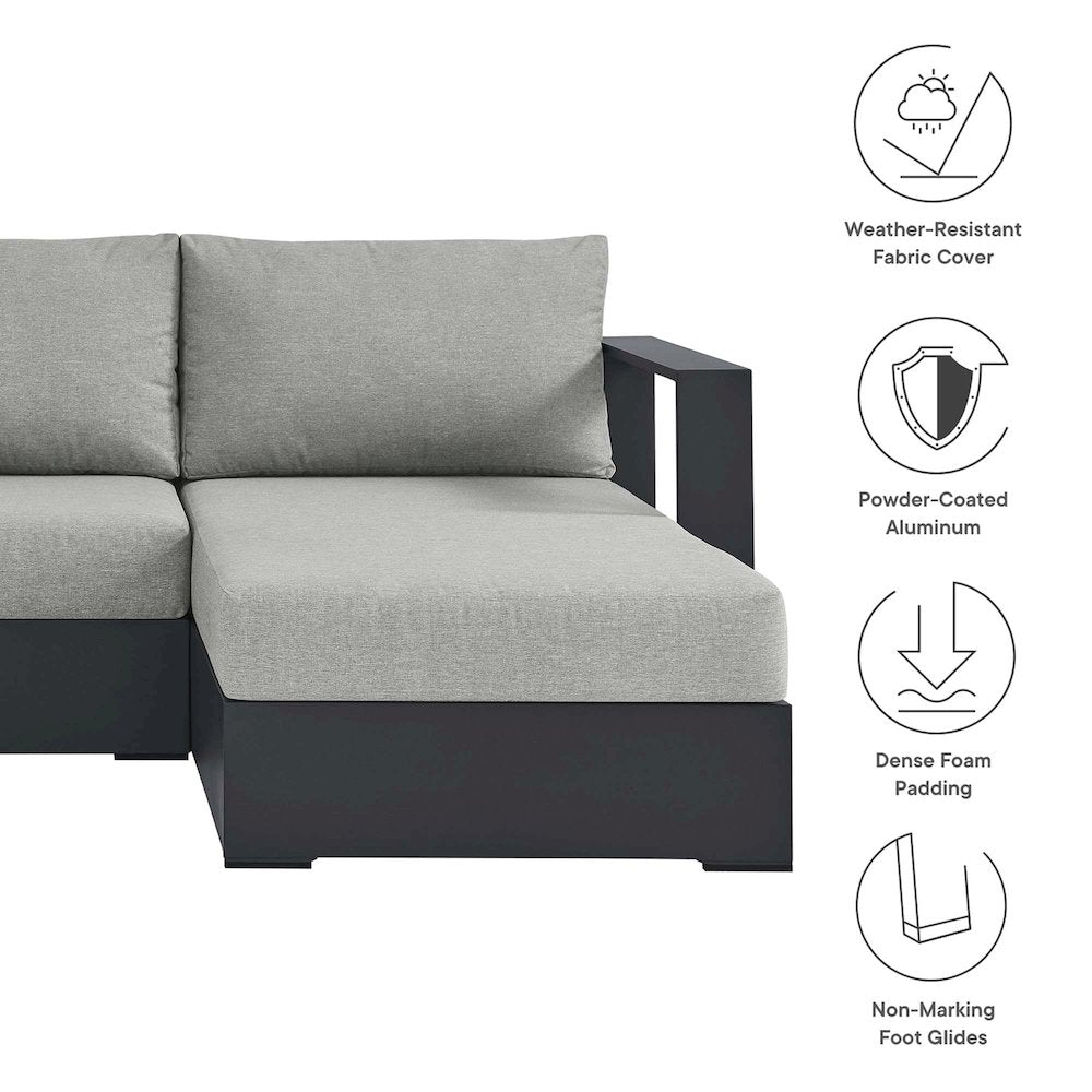 3-Piece Outdoor Powder-Coated Aluminum Right-Facing Chaise Sectional Sofa Set