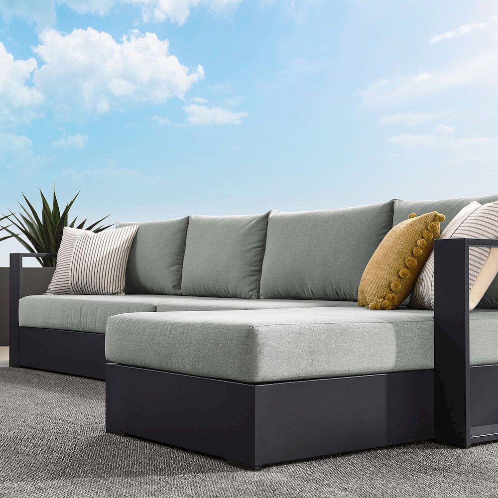 3-Piece Outdoor Powder-Coated Aluminum Right-Facing Chaise Sectional Sofa Set