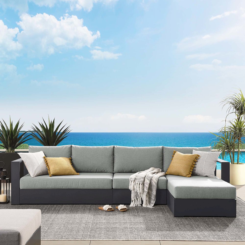 3-Piece Outdoor Powder-Coated Aluminum Right-Facing Chaise Sectional Sofa Set