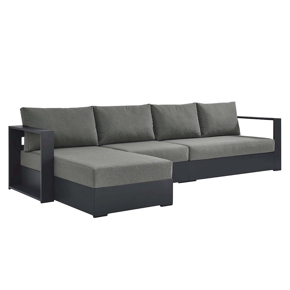 3-Piece Outdoor Powder-Coated Aluminum Left-Facing Chaise Sectional Sofa Set