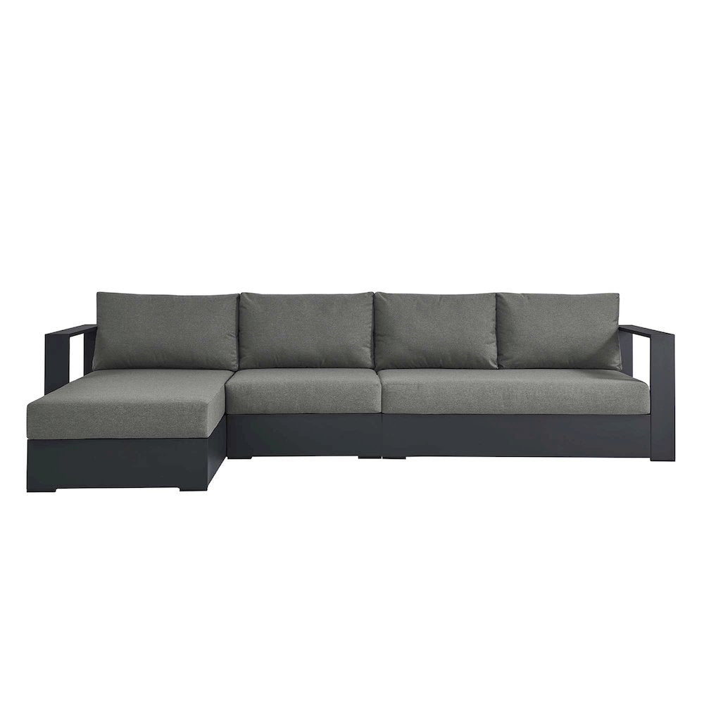 3-Piece Outdoor Powder-Coated Aluminum Left-Facing Chaise Sectional Sofa Set