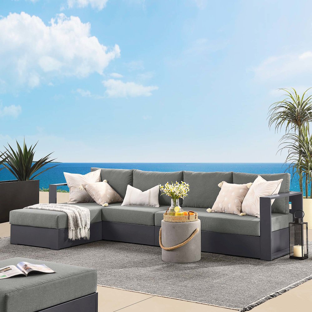 3-Piece Outdoor Powder-Coated Aluminum Left-Facing Chaise Sectional Sofa Set
