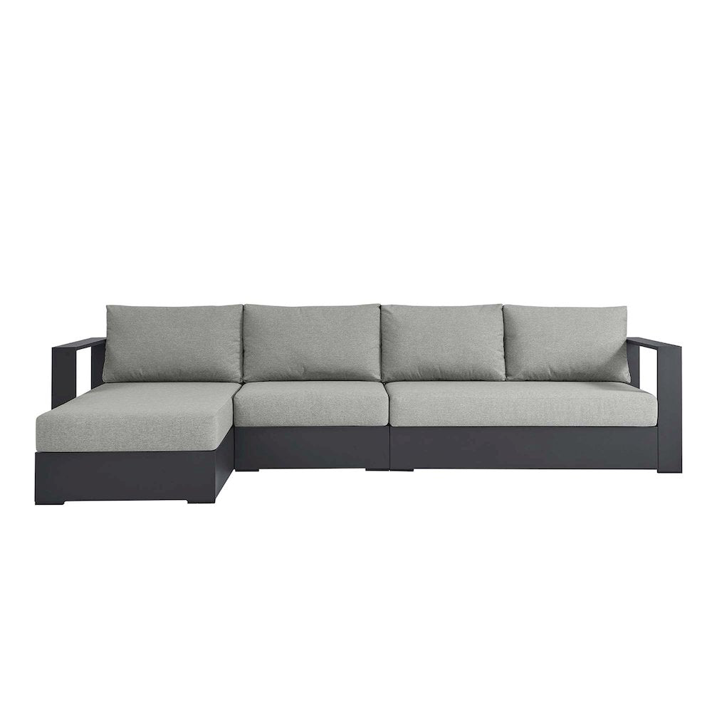 3-Piece Outdoor Powder-Coated Aluminum Left-Facing Chaise Sectional Sofa Set