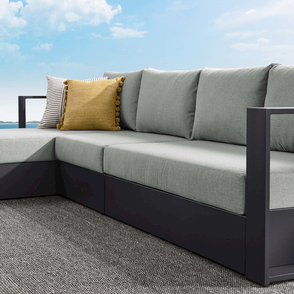 3-Piece Outdoor Powder-Coated Aluminum Left-Facing Chaise Sectional Sofa Set