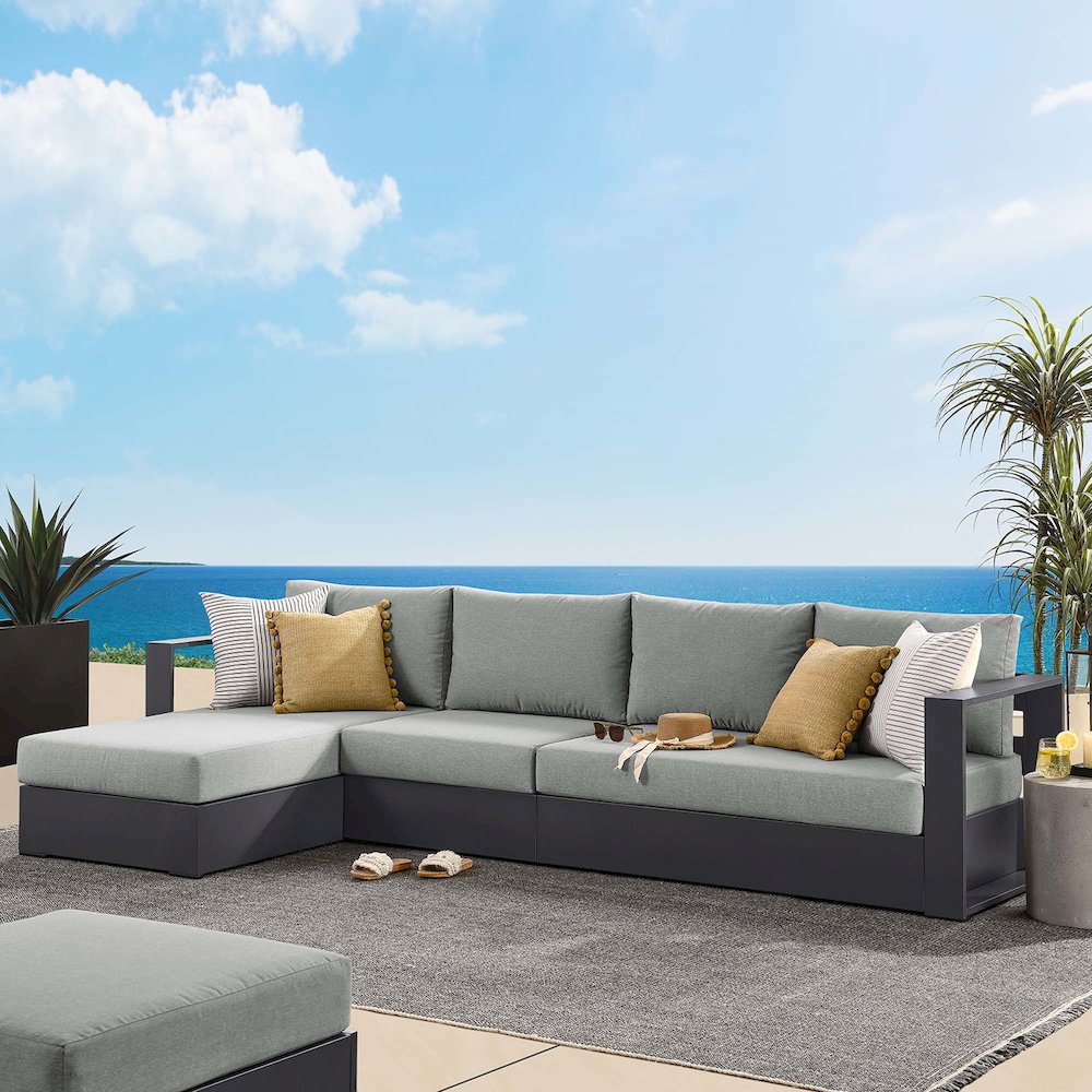 3-Piece Outdoor Powder-Coated Aluminum Left-Facing Chaise Sectional Sofa Set