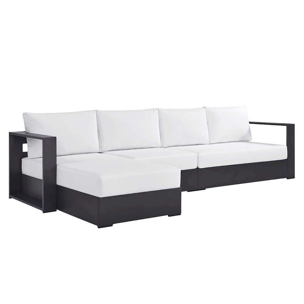3-Piece Outdoor Powder-Coated Aluminum Left-Facing Chaise Sectional Sofa Set