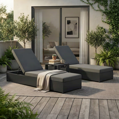 Aluminum Pool Chaise Lounge Chairs and Table, 3 Piece Set, Gray Charcoal