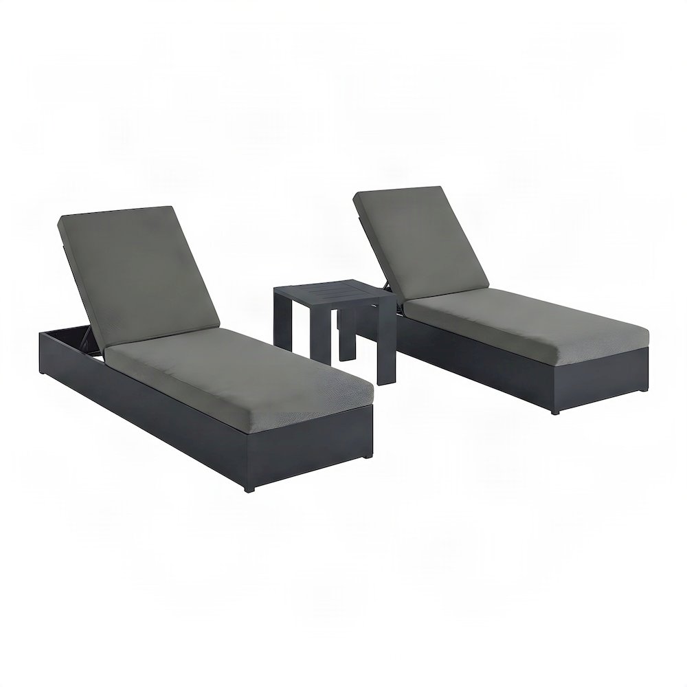 Aluminum Pool Chaise Lounge Chairs and Table, 3 Piece Set, Gray Charcoal