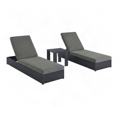 Aluminum Pool Chaise Lounge Chairs and Table, 3 Piece Set, Gray Charcoal