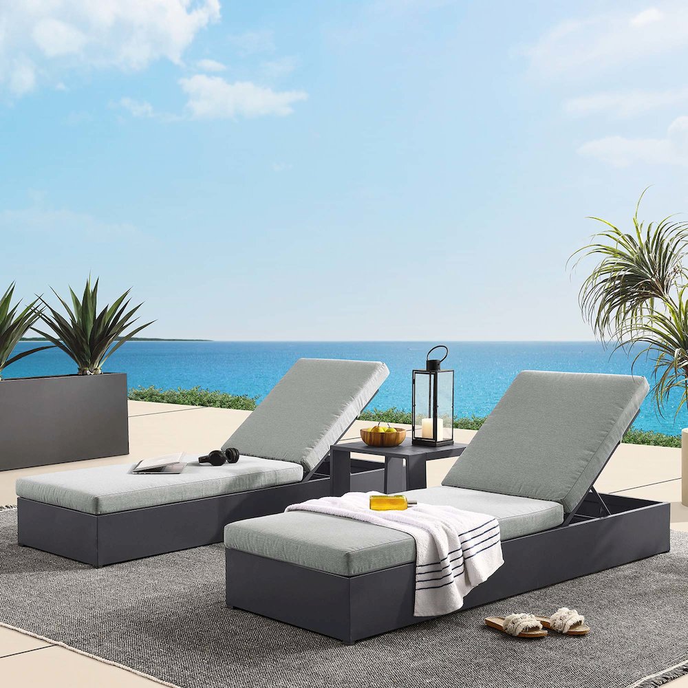 Tahoe 3-Piece Outdoor Patio Powder-Coated Aluminum Chaise Lounge Set