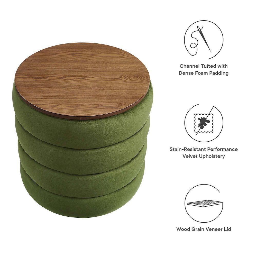 Mezzo Round Performance Velvet Storage Ottoman