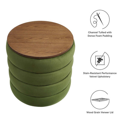 Mezzo Round Performance Velvet Storage Ottoman