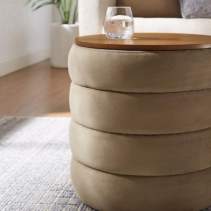 Mezzo Round Performance Velvet Storage Ottoman