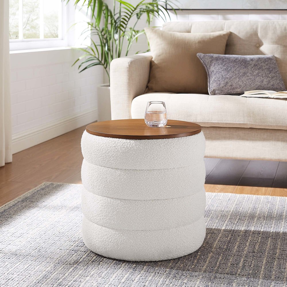 Mezzo Round Boucle Fabric Storage Ottoman
