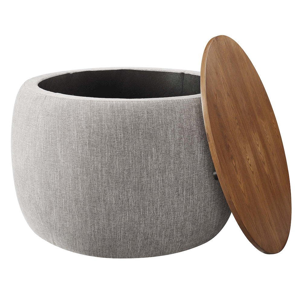 Perla Woven Heathered Fabric Upholstered Storage Ottoman