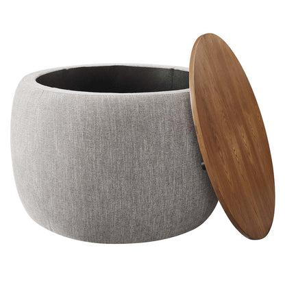 Perla Woven Heathered Fabric Upholstered Storage Ottoman