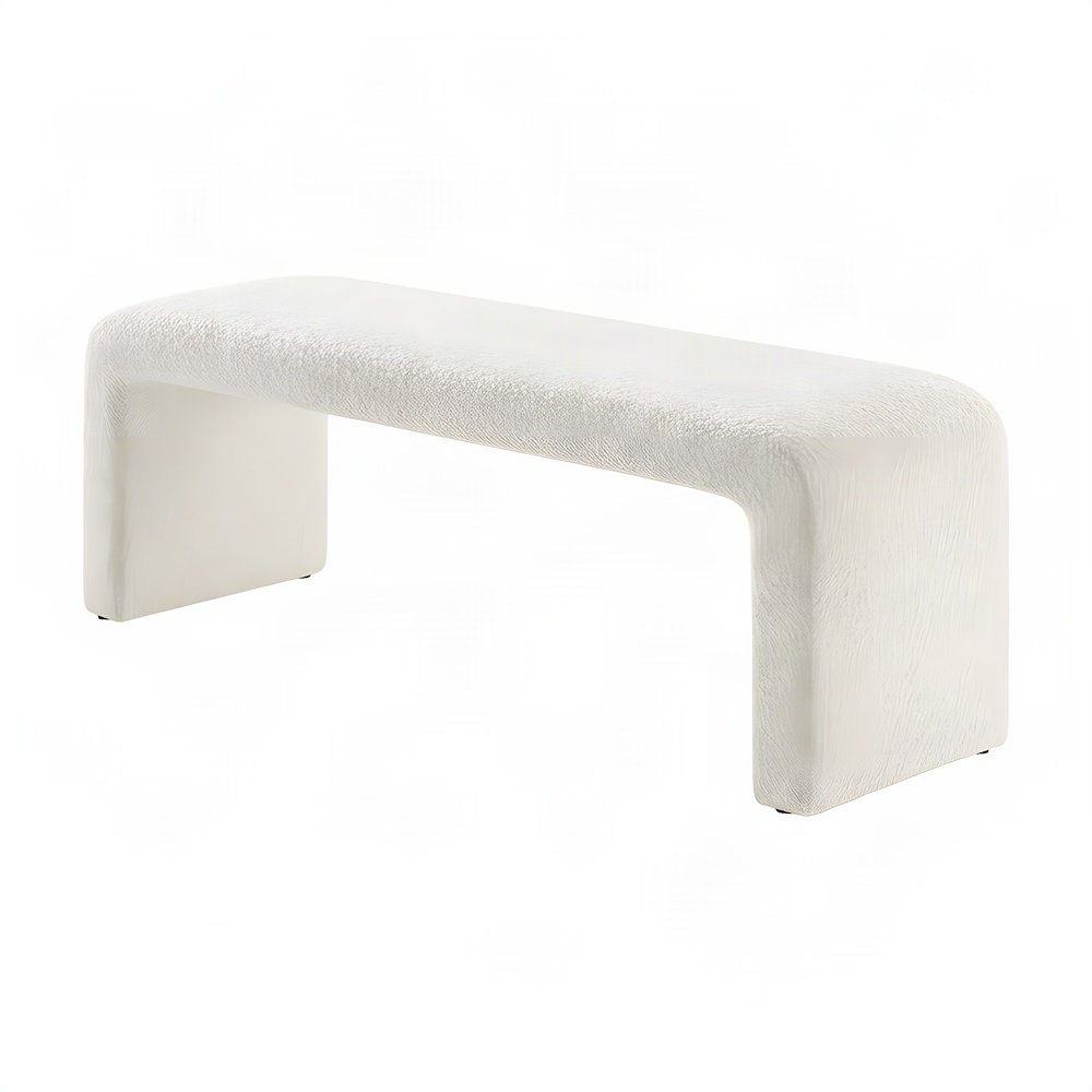 FurniFact Boucle Fabric-Upholstered Waterfall Long Bedroom Bench, Ivory