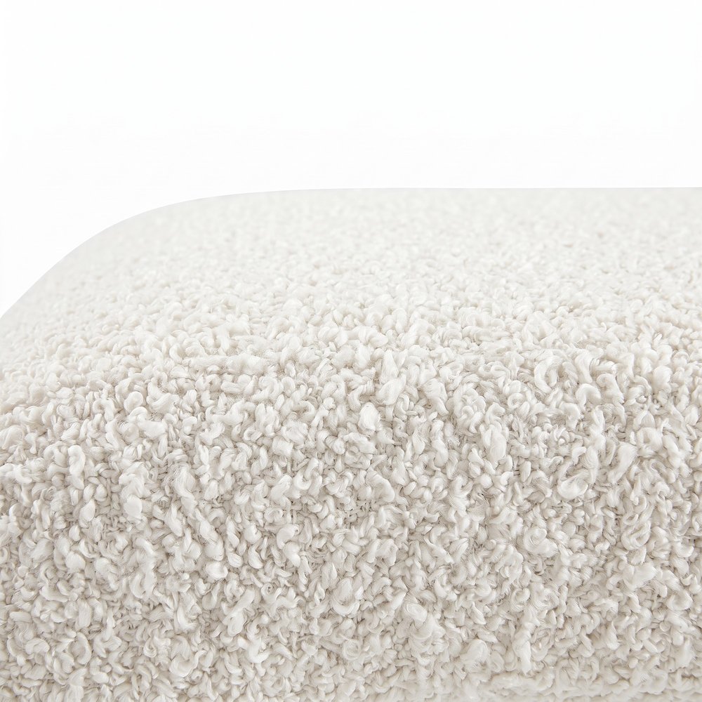 FurniFact Boucle Fabric-Upholstered Waterfall Long Bedroom Bench, Ivory