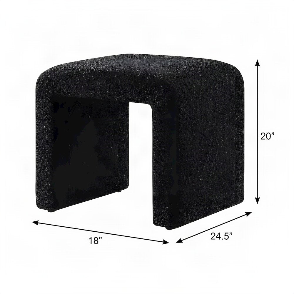 FurniFact Boucle Fabric Waterfall Stool with 4-Inch Cushioned Top, Black