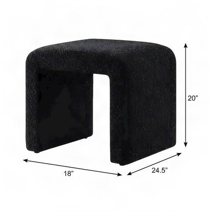 FurniFact Boucle Fabric Waterfall Stool with 4-Inch Cushioned Top, Black