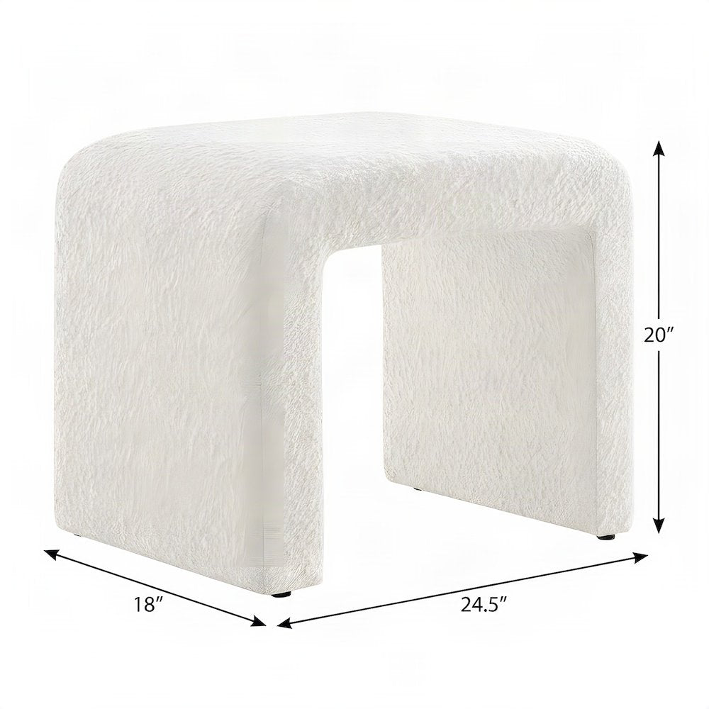 FurniFact Boucle Fabric Waterfall Stool with 4-Inch Cushioned Top, Ivory