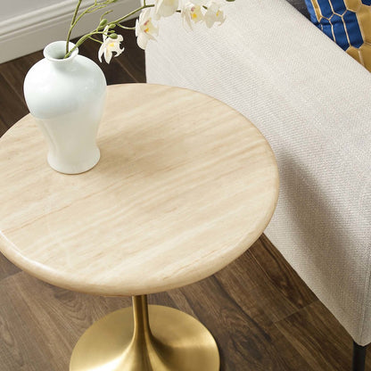 Lippa 20" Round Faux Travertine Side Table