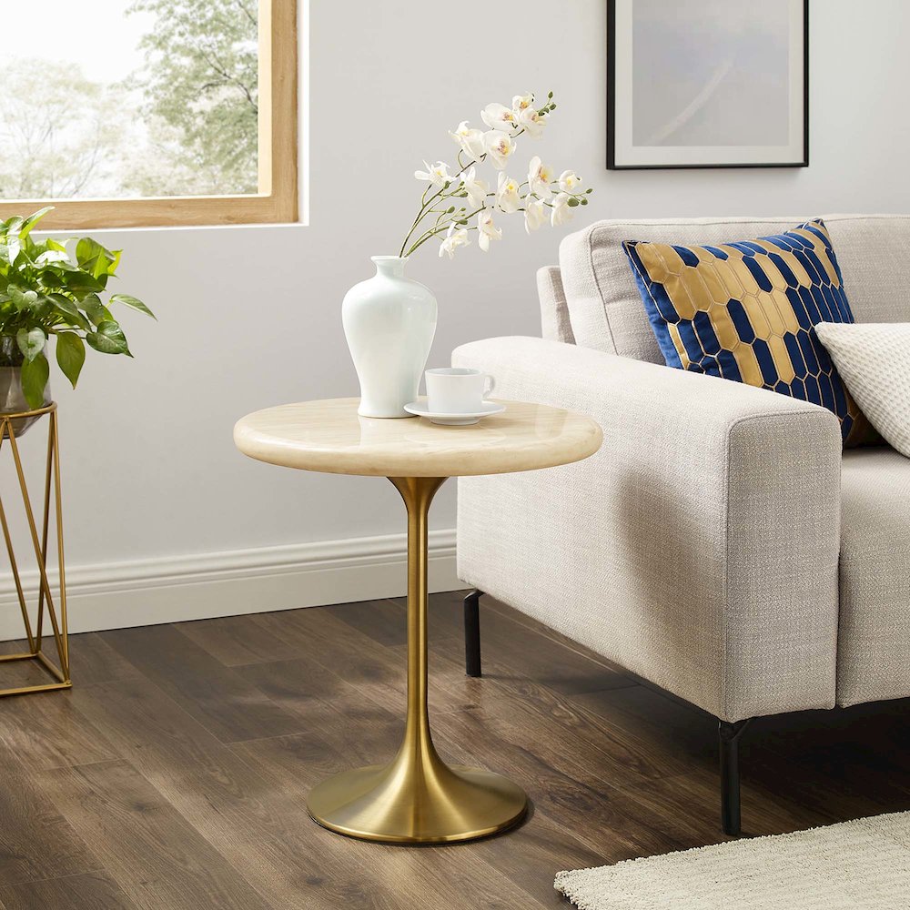 Lippa 20" Round Faux Travertine Side Table