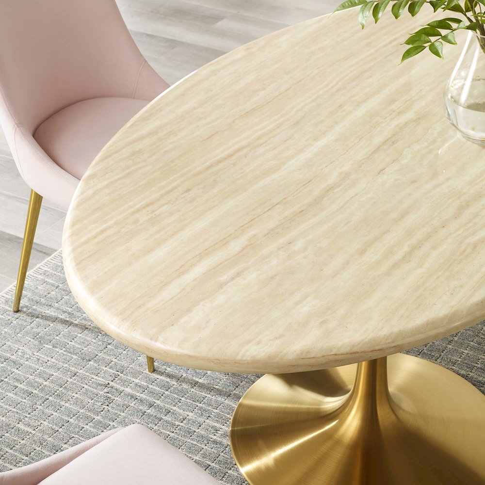 Lippa 60" Oval Faux Travertine Dining Table