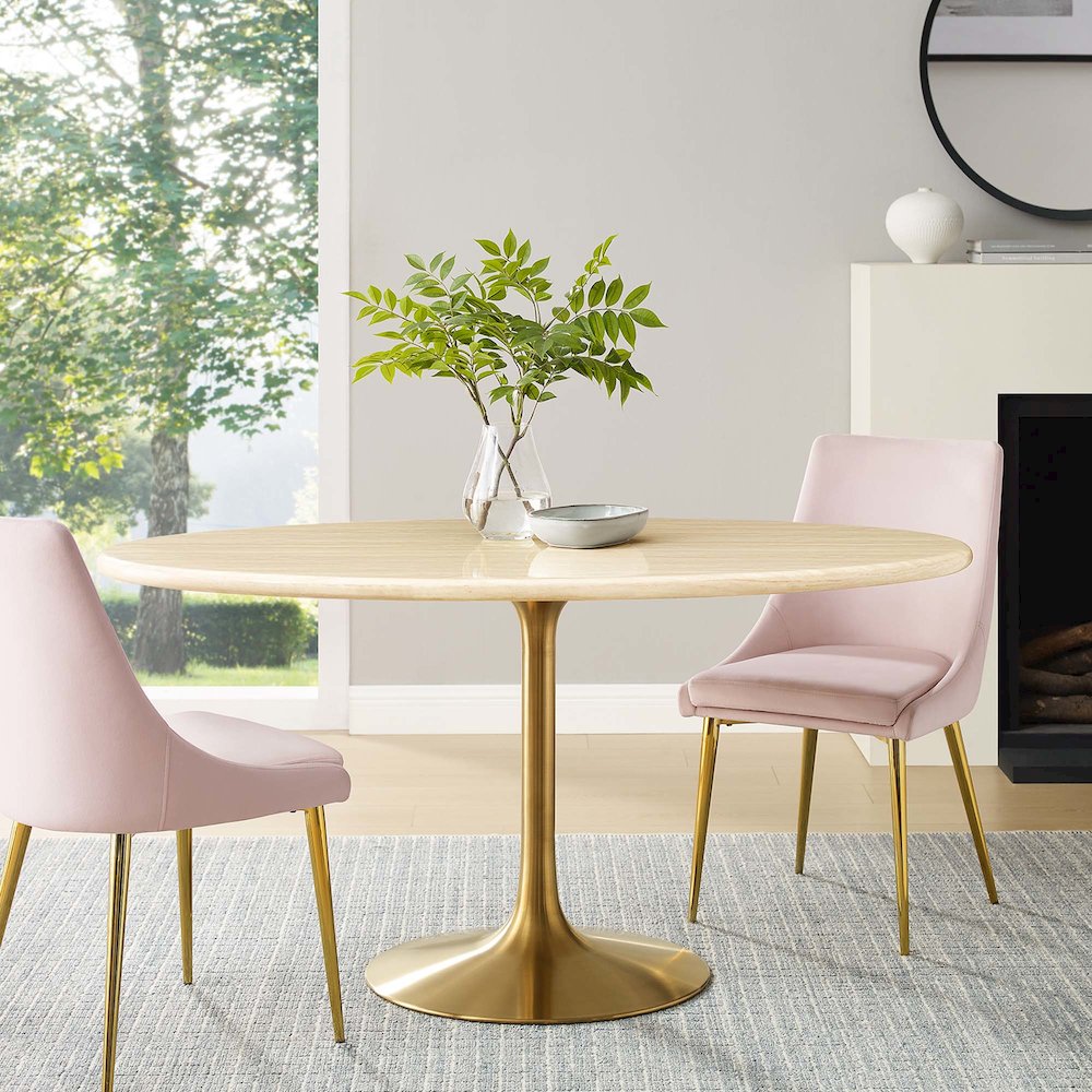 Lippa 60" Oval Faux Travertine Dining Table