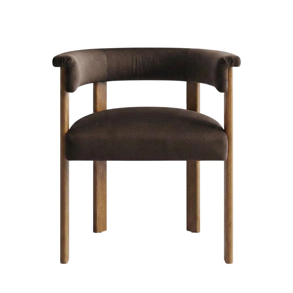 Performance Velvet Barrel Dining Chairs, Chocolate Brown Deep Brown, Set of 2