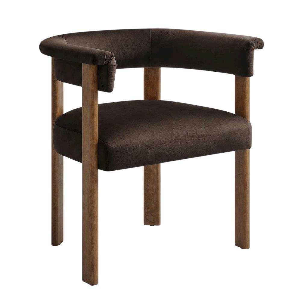Performance Velvet Barrel Dining Chairs, Chocolate Brown Deep Brown, Set of 2