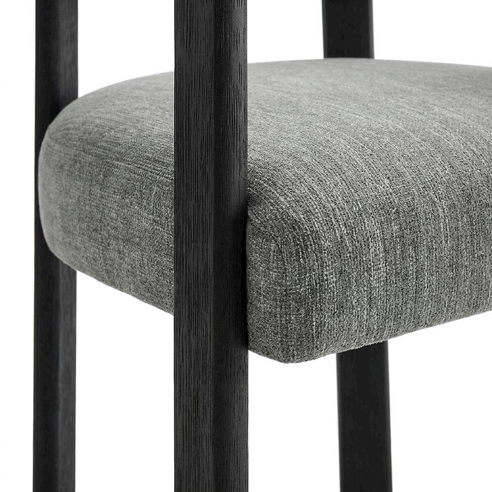 Fabric Upholstered Barrel Dining Chairs, Heathered Weave Gray Black, Set of 2