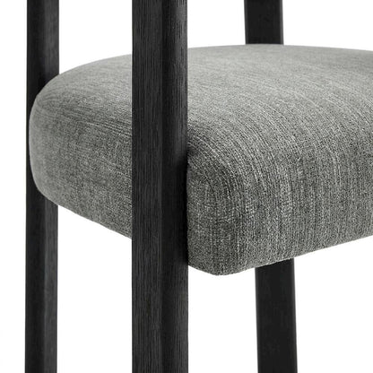 Fabric Upholstered Barrel Dining Chairs, Heathered Weave Gray Black, Set of 2