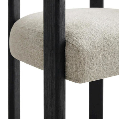 Fabric Upholstered Barrel Dining Chairs, Heathered Weave Ivory Black, Set of 2