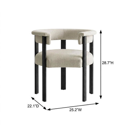 Fabric Upholstered Barrel Dining Chairs, Heathered Weave Ivory Black, Set of 2